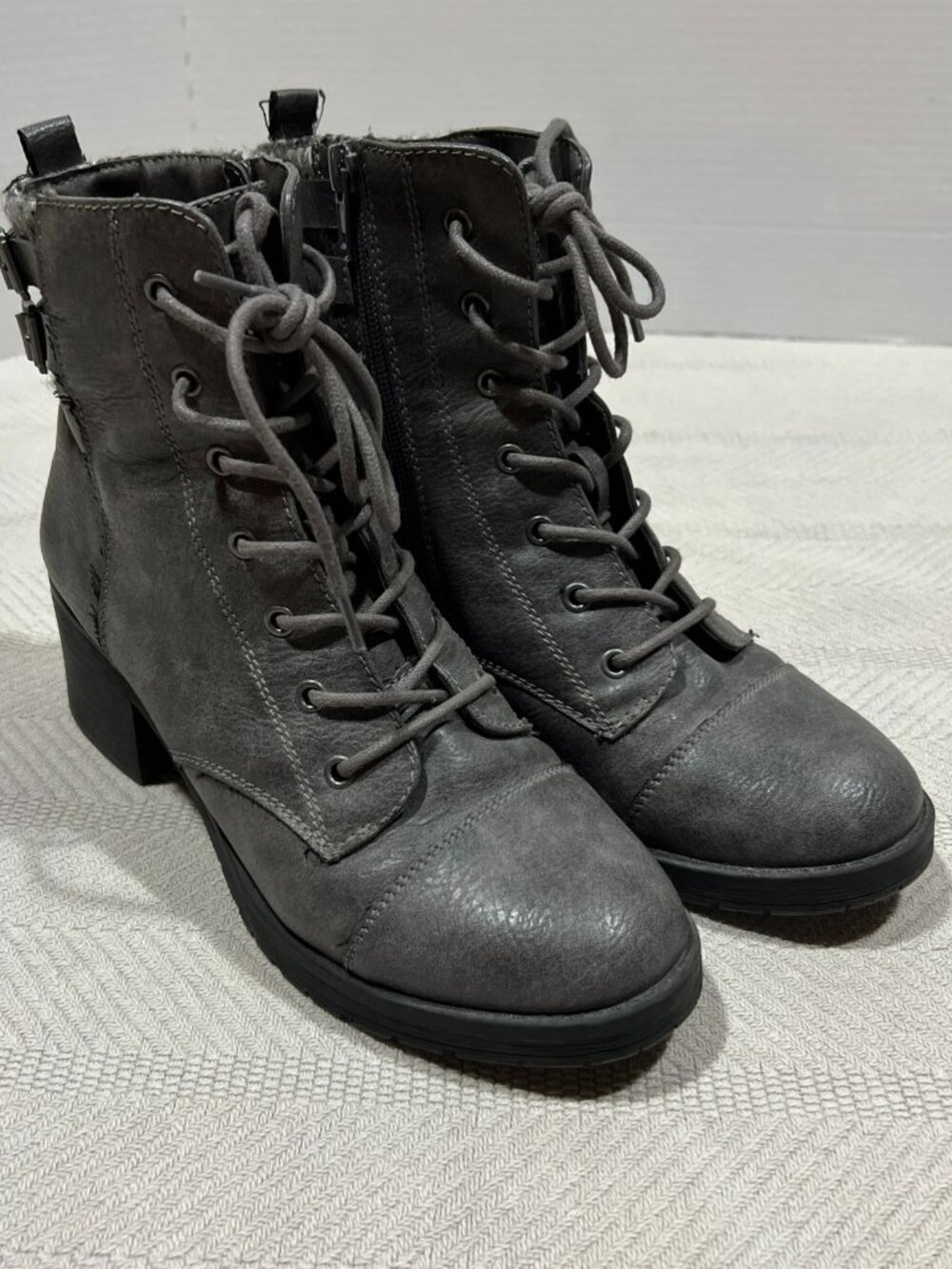 Rampage Women's 8M Charcoal Gray Lace Up Side Zip Fashion Combat Boots Altered